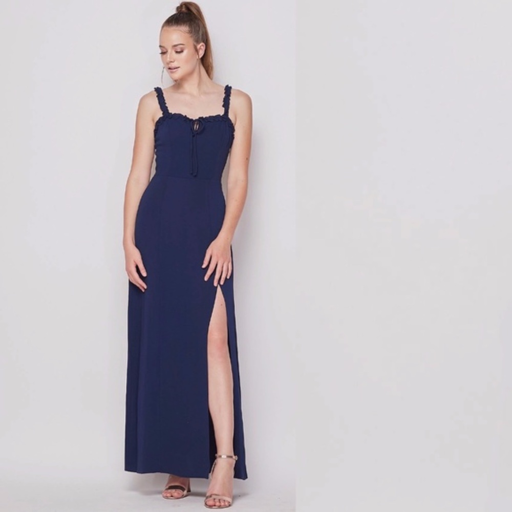 Teeze Me Sleeveless Solid Front Slit Maxi Dress